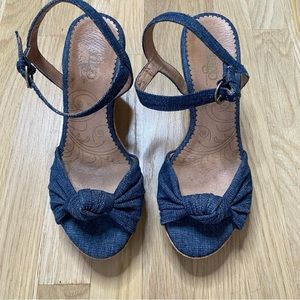 Clarks Indigo Denim Knot Cork Wedge Heel Sandal Size 8